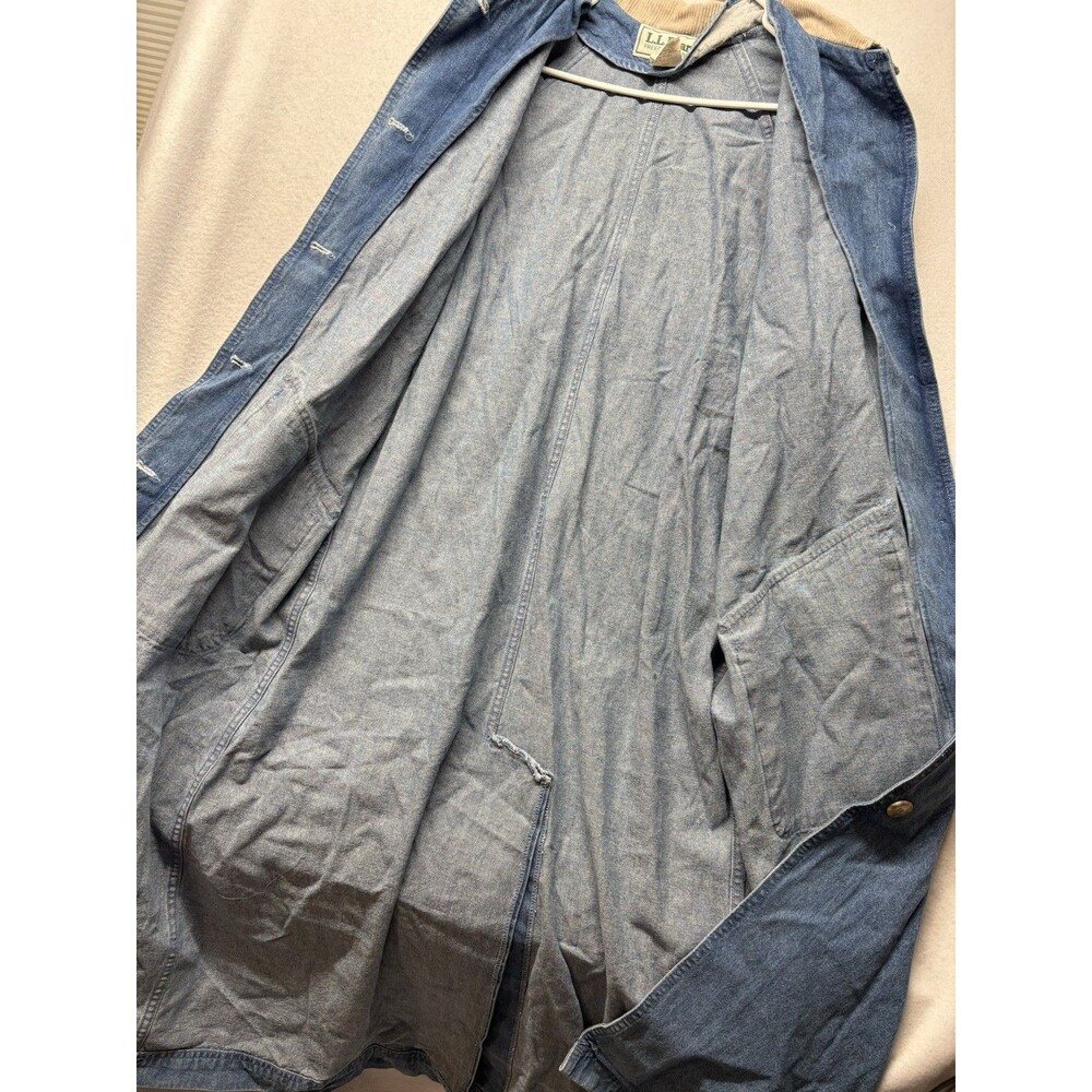 VTG LL Bean Jacket Womens M Barn Chore Denim Corduroy Collar Trench Coat J094 - Picture 4 of 7
